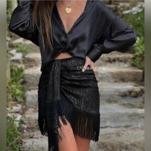 ZARA Black Fringe Skirt